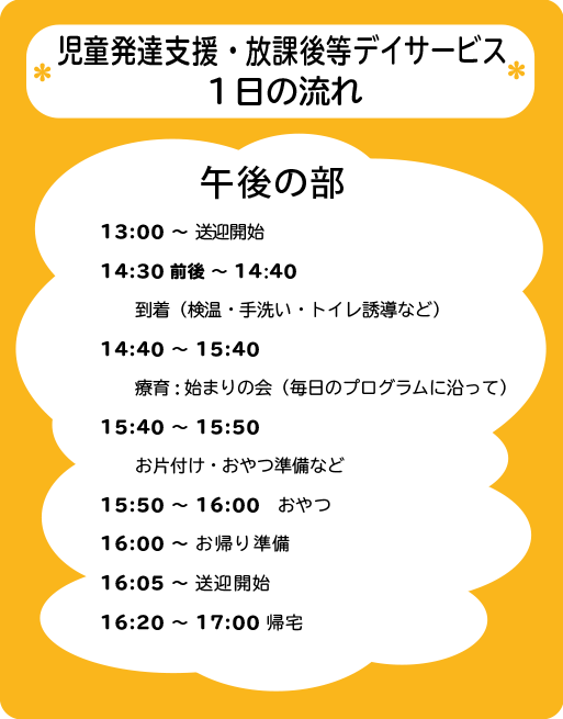 児童発達支援・放課後等デイサービス１日の流れ　午後の部