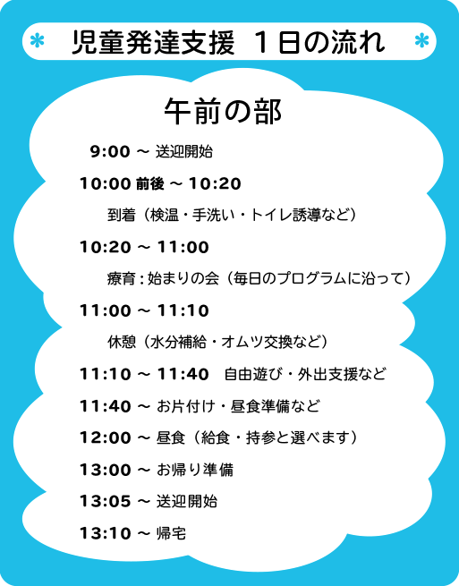 児童発達支援１日の流れ　午前の部